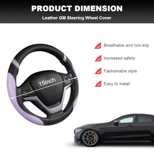 MUQIDA Car Steering Wheel Cover, 15 Inch Premium Leather Breathable Non-Slip Wheels Wrap, Universal Auto Comfortable Steering Wheel Protector for SUV Truck Van, Car Accessories (Purple) - Image 2
