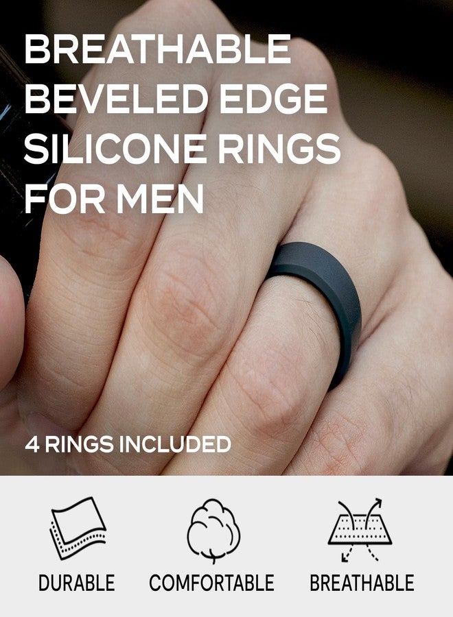 ROQ Men's Silicone Ring, Size 10 - Mens Silicone Wedding Band & Rubber Engagement Rings for Men - Breathable Comfort Fit Silicone Rings for Him - Beveled Edge or Duo, Multi-Packs, Multi Colors - Image 2