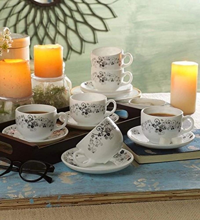 TREANDCARD Opal ware glass Cup And Saucer Set - 12 Piece, Multicolor, 130 ML - Image 3