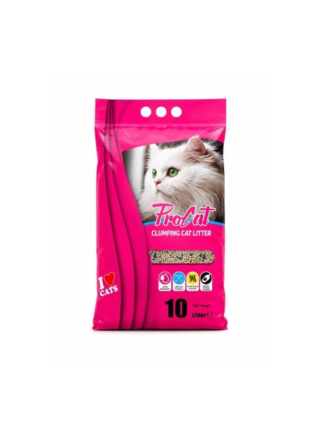ProCat Premium Rose Scented Clumping Cat Litter, 10 Liter Bag - Ultra Absorbent Natural Bentonite, 99% Dust-Free, Instant Strong Clumping & Advanced Odor Block