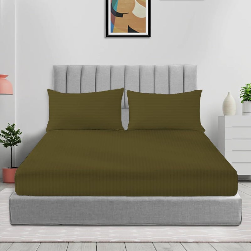سليب ويل مجموعة شراشف مضبوطة من مايكروفايبر بخطوط مع 2 كيس وسادة - 120×200+17 سم (زيتوني) - Image 1