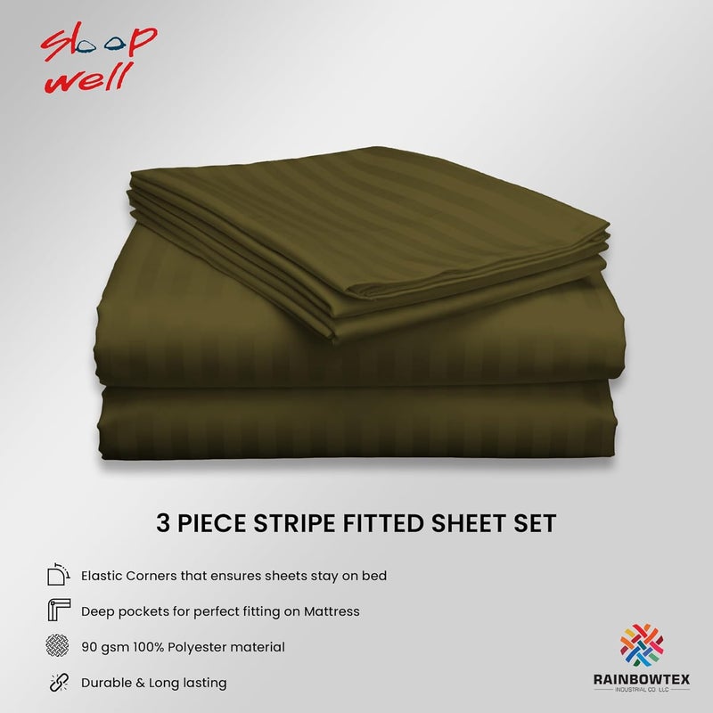 سليب ويل مجموعة شراشف مضبوطة من مايكروفايبر بخطوط مع 2 كيس وسادة - 120×200+17 سم (زيتوني) - Image 2