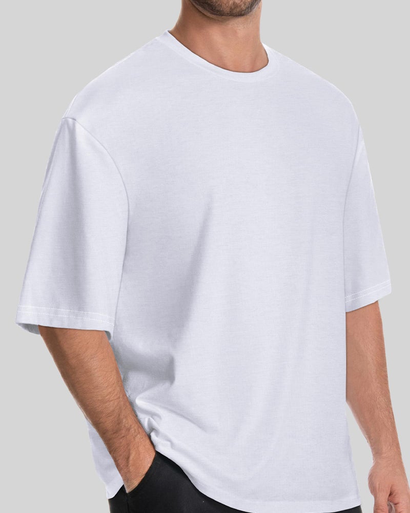 rosemia Oversized Tshirts for Men Crewneck Graphic Tees Basic Short Sleeve Loose Fit Tops, White Color, L - Image 2