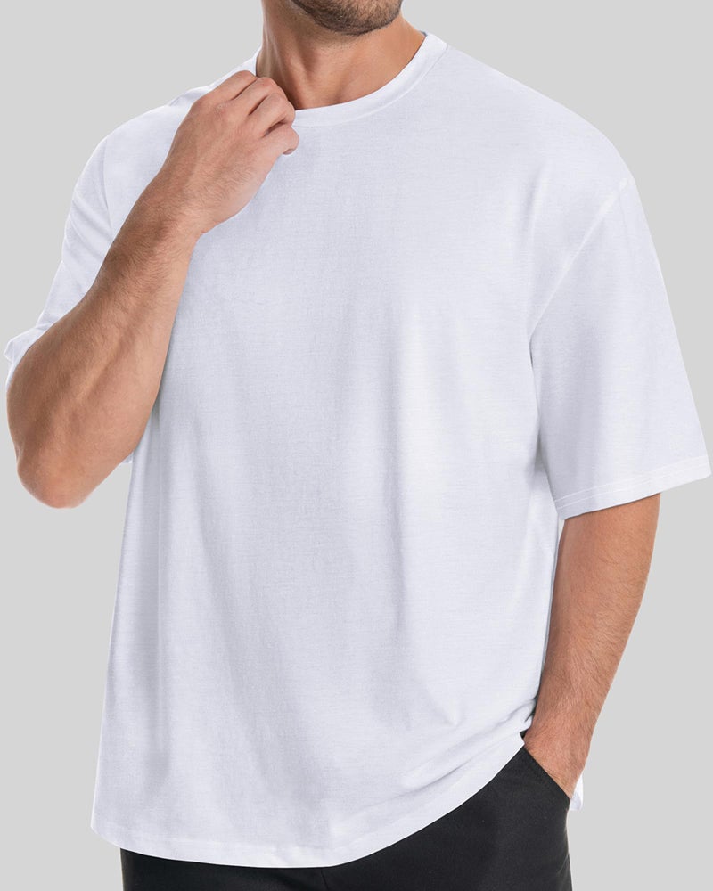 rosemia Oversized Tshirts for Men Crewneck Graphic Tees Basic Short Sleeve Loose Fit Tops, White Color, L - Image 3