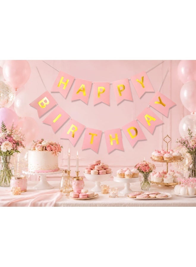 2 pcs Happy Birthday Banner Bunting Rainbow Colourful Multicolour Garland with Gold Foil Letters Girls Boys Kids Birthday Party Decorations - Image 2
