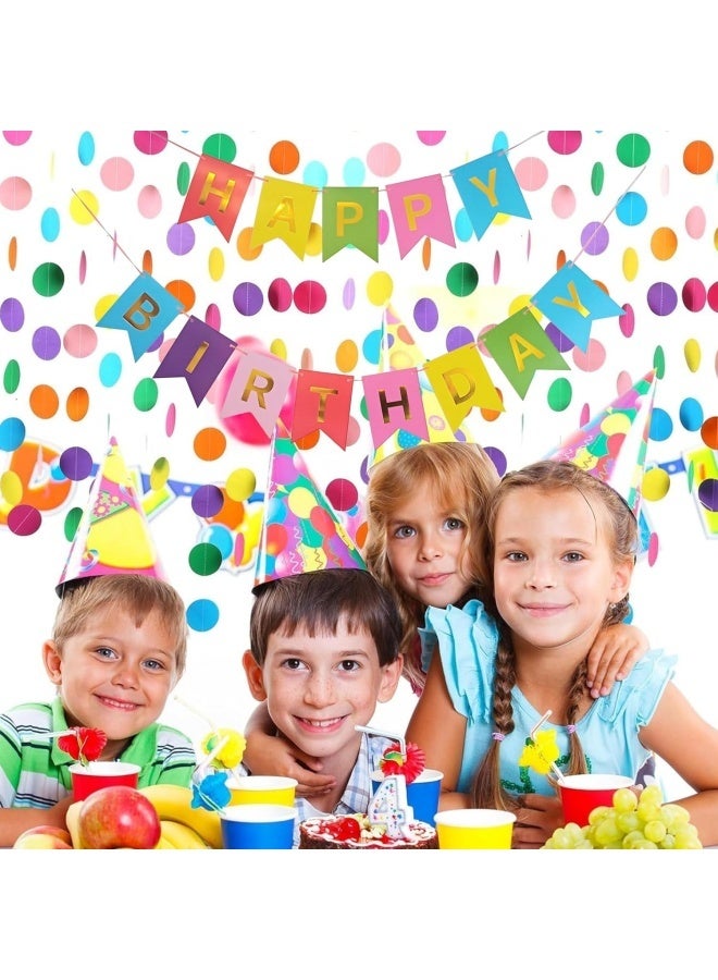 2 pcs Happy Birthday Banner Bunting Rainbow Colourful Multicolour Garland with Gold Foil Letters Girls Boys Kids Birthday Party Decorations - Image 5