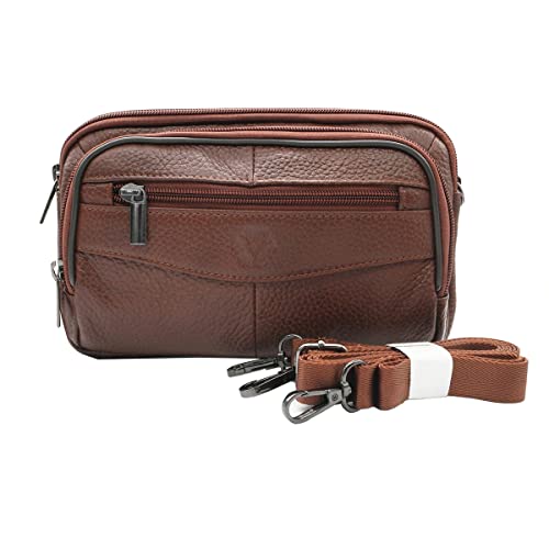 Vidlea Mens Handbag Cowhide Leather Crossbody Shoulder Messenger Bag Organizer Checkbook Wallet Purse (S Tan) - Image 1