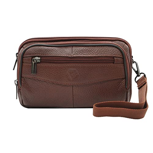 Vidlea Mens Handbag Cowhide Leather Crossbody Shoulder Messenger Bag Organizer Checkbook Wallet Purse (S Tan) - Image 3