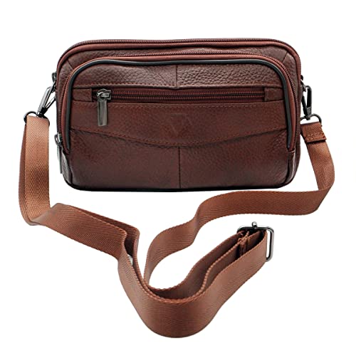 Vidlea Mens Handbag Cowhide Leather Crossbody Shoulder Messenger Bag Organizer Checkbook Wallet Purse (S Tan) - Image 2