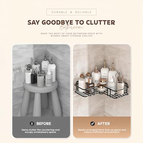 MIORAH Bathroom Organiser Without Drill | Bathroom Corner Shelves | Washroom Storage Organizer | Shelf & Fittings | Wall Mounted (Pack of 2) - Image 5