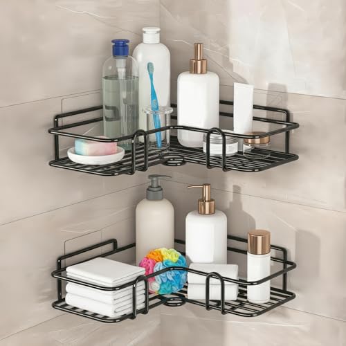 MIORAH Bathroom Organiser Without Drill | Bathroom Corner Shelves | Washroom Storage Organizer | Shelf & Fittings | Wall Mounted (Pack of 2) - Image 1