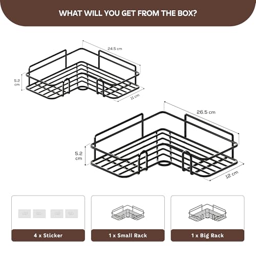 MIORAH Bathroom Organiser Without Drill | Bathroom Corner Shelves | Washroom Storage Organizer | Shelf & Fittings | Wall Mounted (Pack of 2) - Image 2