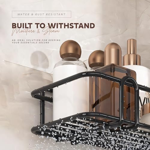 MIORAH Bathroom Organiser Without Drill | Bathroom Corner Shelves | Washroom Storage Organizer | Shelf & Fittings | Wall Mounted (Pack of 2) - Image 4