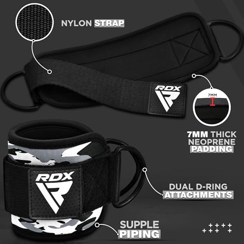 RDX Ankle Straps for Cable Machines 7MM Neoprene Padded 10x4 Adjustable Gym Cuffs with Dual DRings Weight Attachments for Wrist Glutes Leg Kickbacks Hip Abduction Strength Workouts Men Women - Image 3