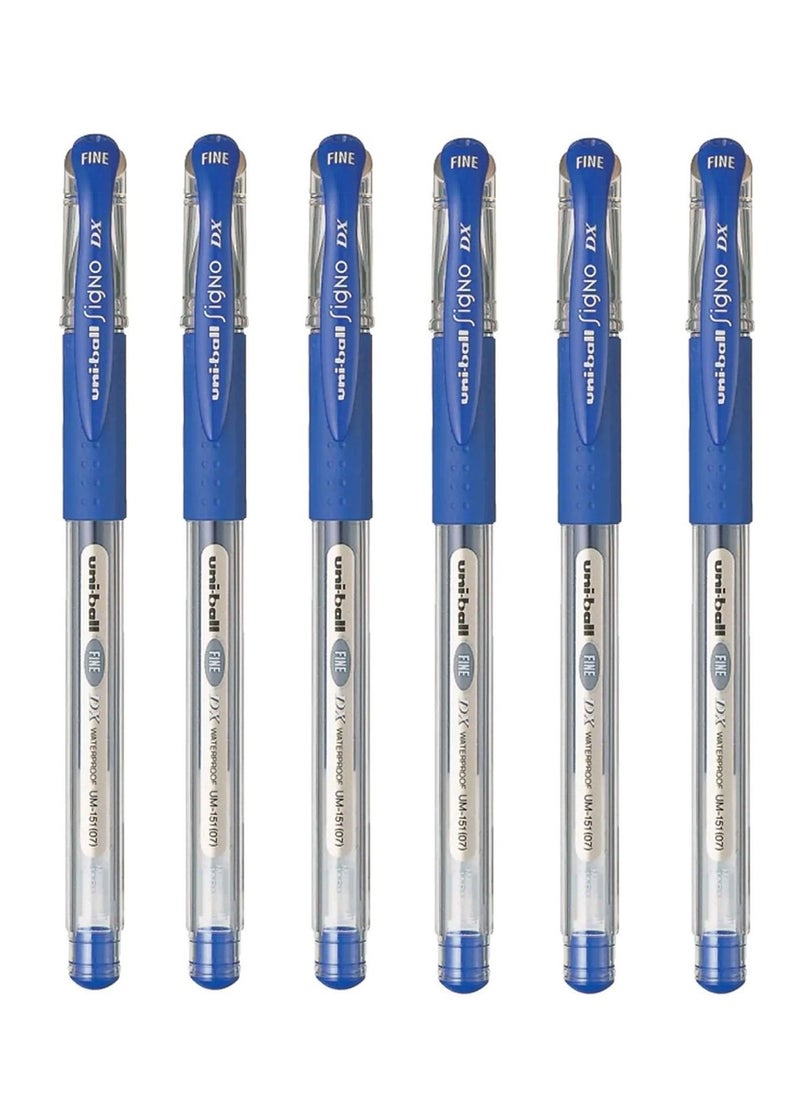 Uniball قلم جل Signo DX مكون من 6 قطع بحبر أزرق  - Image 1