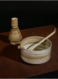 Squarecircle 4-piece Japanese Matcha Set, Ceramic Matcha Bowl with pouring spout+Whisk Holder+Bamboo Whisk+Spoon,for Traditional Tea Ceremony-Coarse Ceramic Perfect Handmade Matcha Kit to Prepare Traditional Matcha Tea, 100% Natural Matcha Gift Kit (off white )  - Image 2