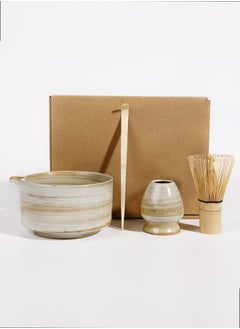 Squarecircle 4-piece Japanese Matcha Set, Ceramic Matcha Bowl with pouring spout+Whisk Holder+Bamboo Whisk+Spoon,for Traditional Tea Ceremony-Coarse Ceramic Perfect Handmade Matcha Kit to Prepare Traditional Matcha Tea, 100% Natural Matcha Gift Kit (off white )  - Image 3