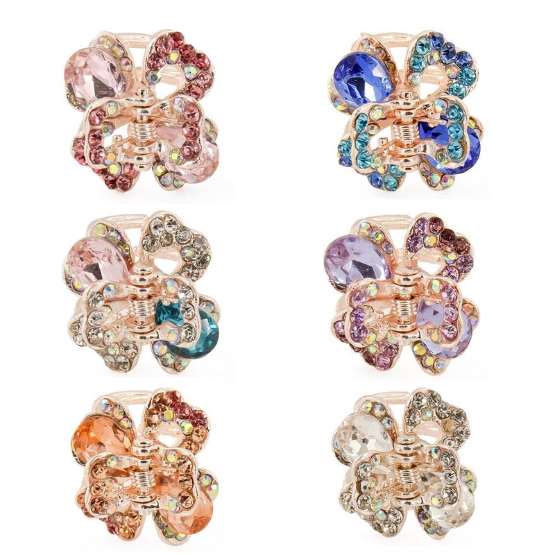 Yeshan Yeshan Rhinestone and Crystal Metal Jaw Claw Hair ClipSmall Butterfly Design Barrettes for Womenpack of 6