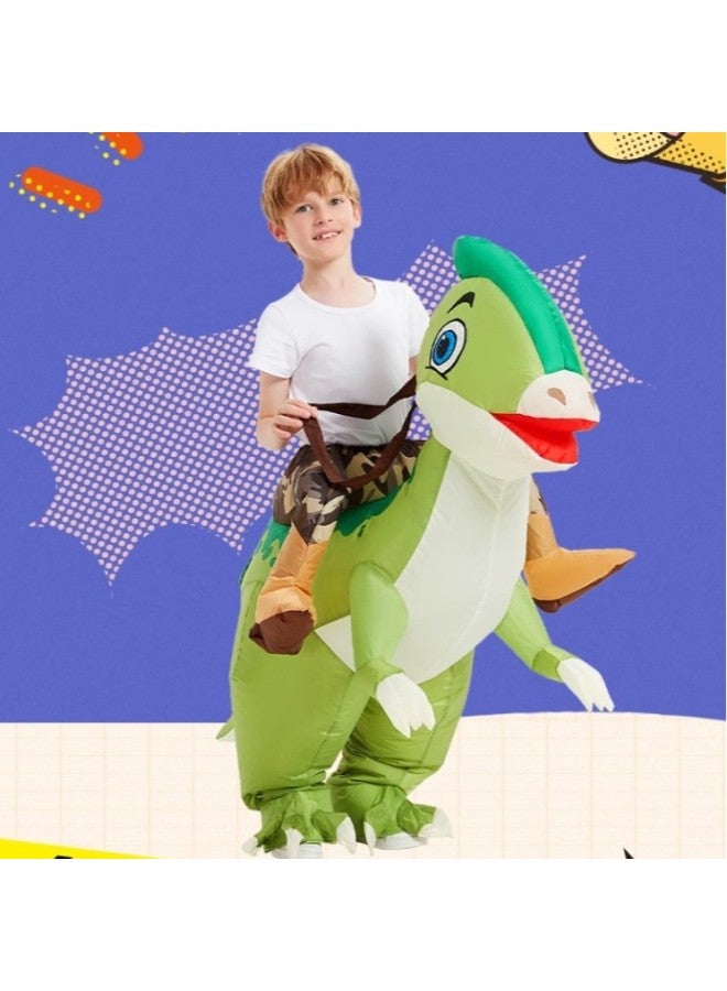 Children's Funny Costume Dinosaur Mounted Pants Toy Paratophorus Small Dinosaur Inflatable Year Gift-Color:Green Velociraptor—youth - Image 3