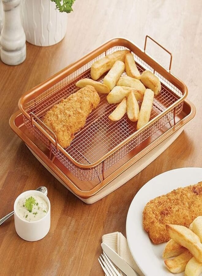 KLIFFOO Kitchen Deep-Fried Food Drain Basin Rectangle Crispy Tray Filter Mesh Fresh-Keeping Basket Non-Stick Oil Pan Crisping Tray Oven Baking Tray Frying Basket and Baking Sheet