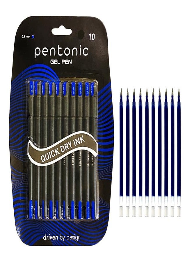 Pentonic 0.6mm Gel Pen & Refill Combo | Black Body | Blue Ink | 10 Pcs Pens with 10 Pcs Refills - Image 1
