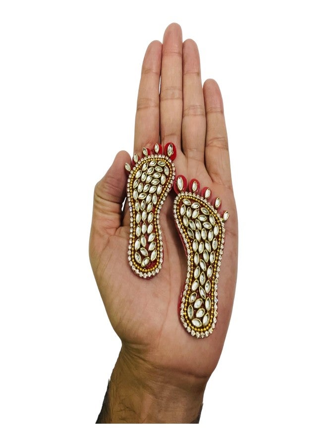 Kriwin 2 Pairs 3 inch Decorative Shree Laxmi Charan Footprints for Door Gate, Festival Decor, Diwali Puja (Medium) - Image 2