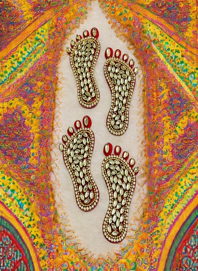 Kriwin 2 Pairs 3 inch Decorative Shree Laxmi Charan Footprints for Door Gate, Festival Decor, Diwali Puja (Medium) - Image 3