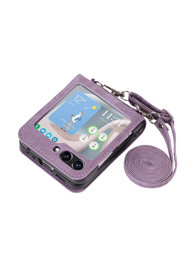 اس-توب جراب لهاتف Samsung Galaxy Z Flip5، جراب هاتف جلدي قلاب أفقي مع حبل طويل - Image 4