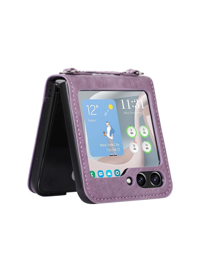 اس-توب جراب لهاتف Samsung Galaxy Z Flip5، جراب هاتف جلدي قلاب أفقي مع حبل طويل - Image 3