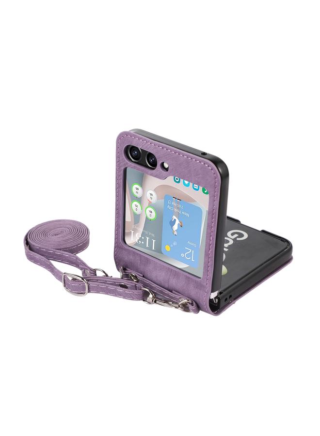 اس-توب جراب لهاتف Samsung Galaxy Z Flip5، جراب هاتف جلدي قلاب أفقي مع حبل طويل - Image 5
