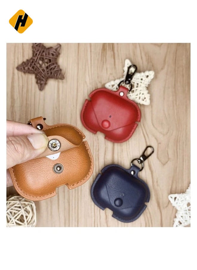HuHa - Genuine Leather Case Compatible with AirPods Pro Case, Protective Cover for Apple AirPods pro Case Headphones EarPods, Soft Leather Cover with Keychain Hook - Image 1
