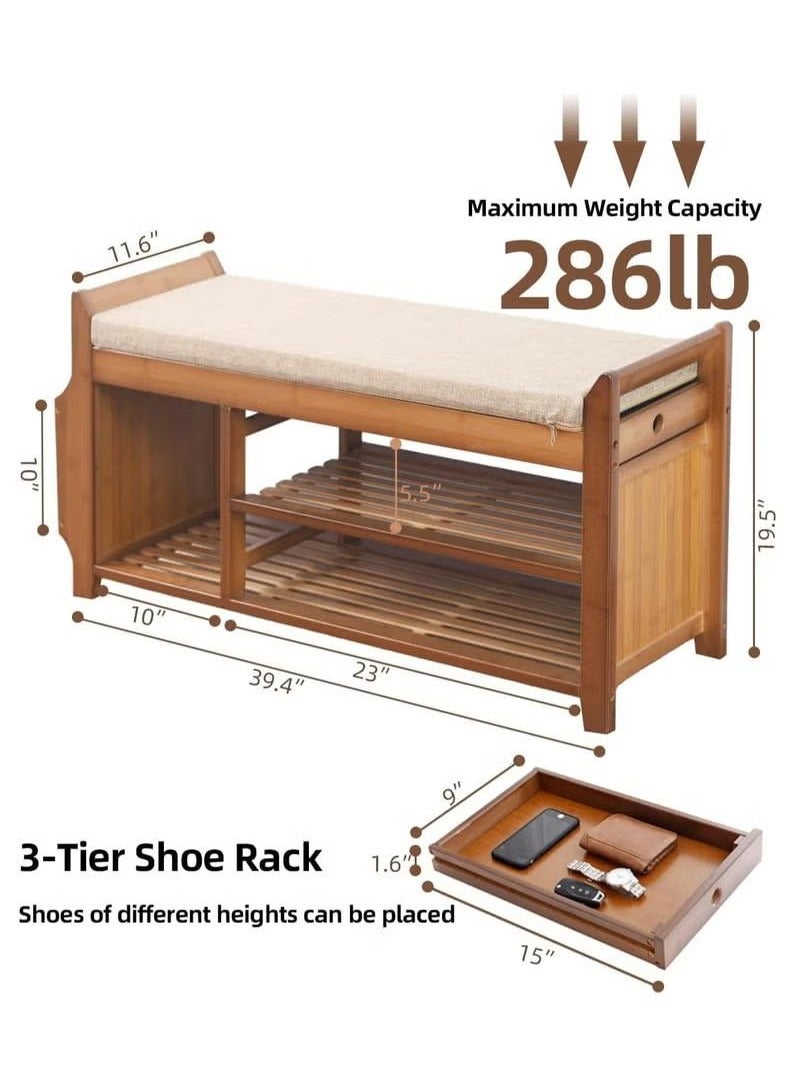 XiuWoo Shoe Rack with Hidden Drawer and Side Holder, Shoe Storage Bench Organizer for Entryway Hallway Living Room 98.5*29.5*49.5cm - Image 2