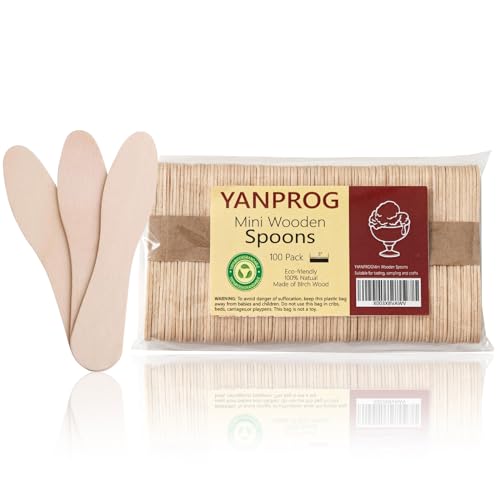 YANPROG Mini Wooden Spoons Small Tasting Spoons 3" Ice Cream Spoon 100Pcs, Natural Birch Biodegradable Compostable Wooden Cutlery for Parties, weddings - Image 1