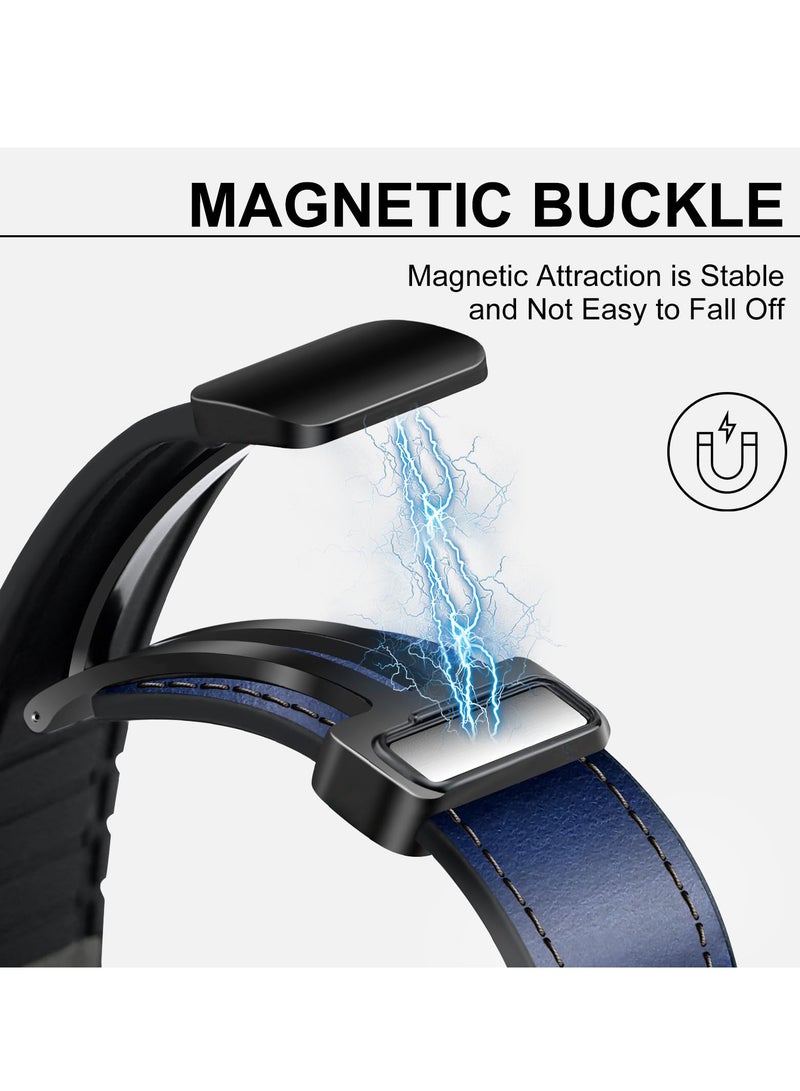 Barakah Magnetic Leather Watch Band for Apple Watch Ultra 49mm, 45mm, 44mm, 42mm, Genuine Leather Strap with Magnetic Buckle for Apple Watch Ultra 2 9 8 7 Series, Blue - Image 3