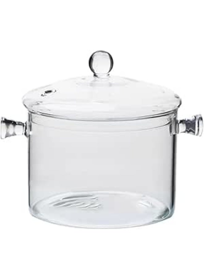 بروماس قدر زجاجي، سعة 1500 مل، مصنوع من زجاج البوروسيليكات السميك، قدر طهي زجاجي شفاف، قدر زجاجي بغطاء، قدر زجاجي مقاوم للحرارة للاستخدام على الموقد - آمن لطهي المعكرونة والنودلز