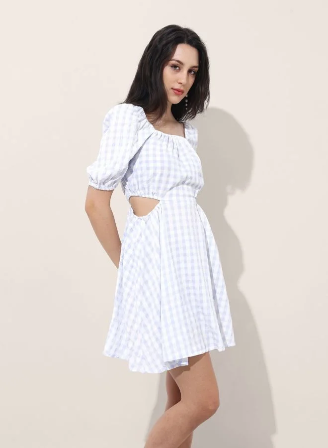 Freehand  Women Fit and Flared Textured Square Neck Short Sleeve Cut Out Dress for Women | Best Price UAE