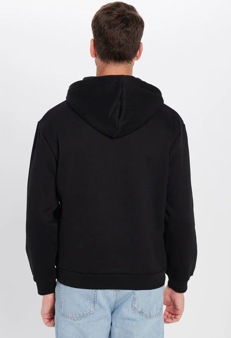 Tudors Relax Fit Comfortable Cut Cotton Fleece Lined Half Zipper Black Hooded Sweatshirt