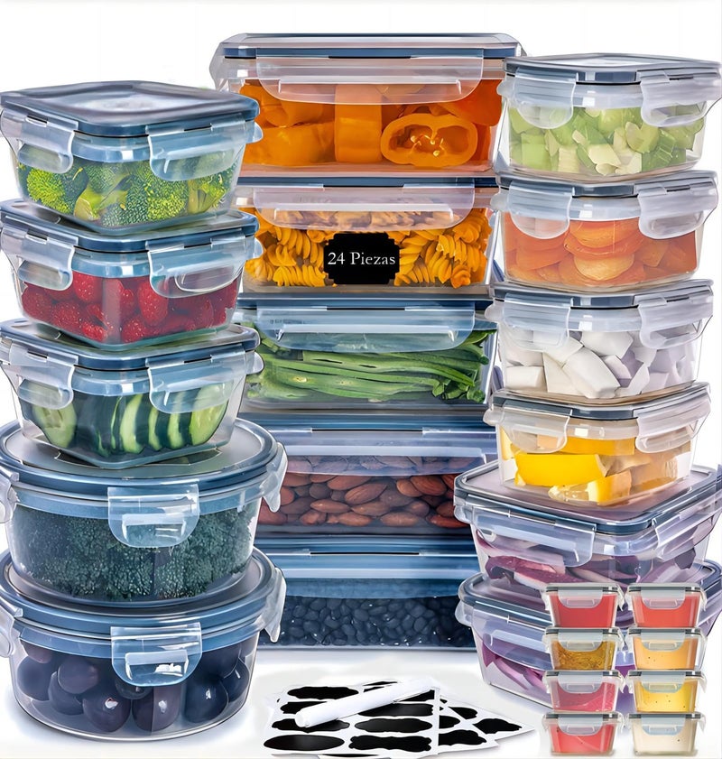 24 Pcs Airtight Food Storage Containers with Lids  Plastic Meal Prep Containers for Pantry  Kitchen Organization BPAFree LeakProof with Labels  Marker Pen