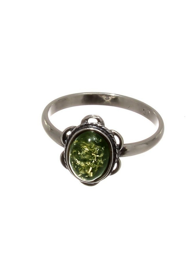 HolidayGiftShops Sterling Silver And Baltic Green Amber Adult Ring Brittany Size 7 - Image 1