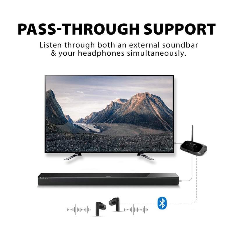 Avantree Oasis Plus - Bluetooth Transmitter & Receiver for TV, Easy to Install, Soundbar PassThrough, HD Audio Adapter for 2 Headphones - Image 4