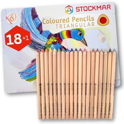 STOCKMAR Triangular Colored Pencils 18 Count + 1 Graphite Pencil In a Tin Case: School Supplies Colored Pencils For Kids At Home Or School, For Professional or Beginner Artists, Waldorf Art Supplies - Image 1