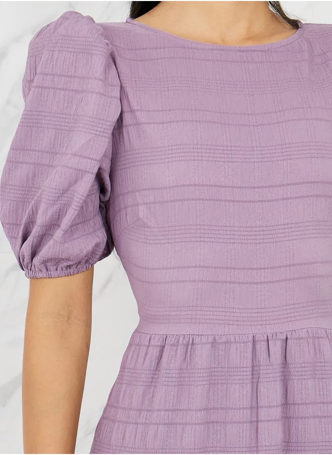 Styli Textured Puff Sleeves Tiered Maxi Dress