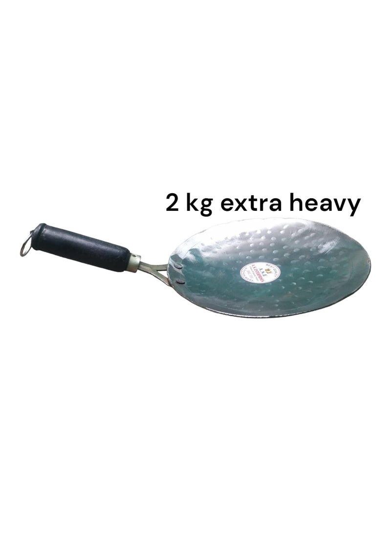 AS A S Original White Pure Iron Bindi tawa Stylish Wooden Handle with Ring Original Handmade loha Iron lokhand rotichapatiparata tawa Heavy Weight 2 kg Extra Heavy  - Image 2