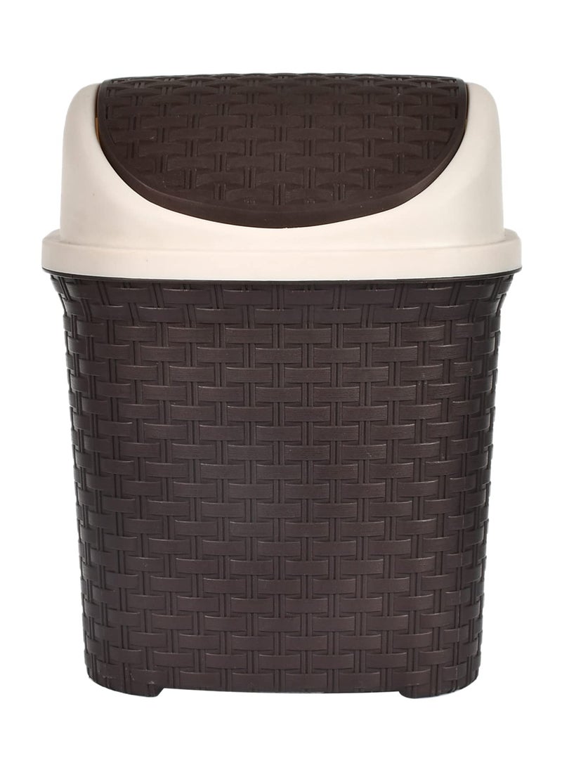 Kuber Industries Heart Home Plastic Dustbin Garbage Bin Trash Can Waste Bin With Swing Lid 7 Litre Brown47HH0705  - Image 1