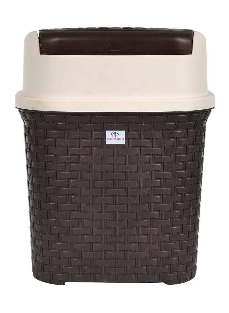 Kuber Industries Heart Home Plastic Dustbin Garbage Bin Trash Can Waste Bin With Swing Lid 7 Litre Brown47HH0705  - Image 4