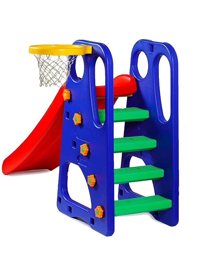 ويبي منزلق حديقة أطفال قابل للطي فاخر مع حلقة كرة سلة قابلة لتعديل الارتفاع للأطفال - Image 4