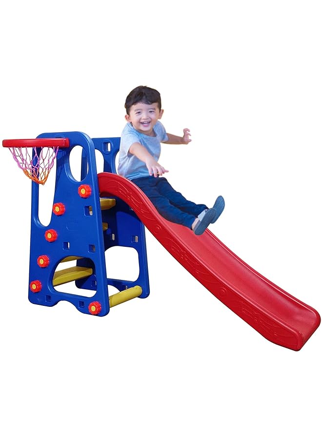 ويبي منزلق حديقة أطفال قابل للطي فاخر مع حلقة كرة سلة قابلة لتعديل الارتفاع للأطفال - Image 5