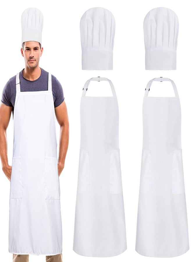 XLSXEXCL طقم XLSXEXCL مكون من قطعتين: مريلة طبخ وقبعة، مريلة مطبخ قابلة للتعديل، مريلة خبز مقاومة للماء مع جيبين، وقبعة طاهٍ مرنة، هدية مثالية للنساء والرجال والآباء والأمهات في عيد الميلاد (أبيض). - Image 1
