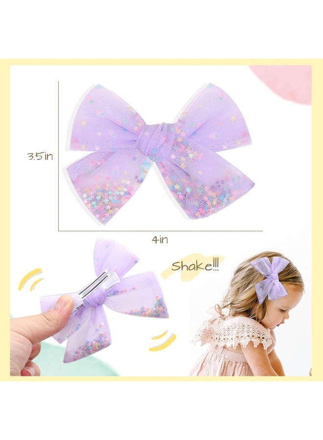 CN 6 PCS Tulle Hair Bows for Girls, Toddler Bows with Glitter Star Alligator, Colorful Hair Barrettes Wedding Hair Accessories for Baby Girls Infants Toddler Teens Party (Type D) - Image 5
