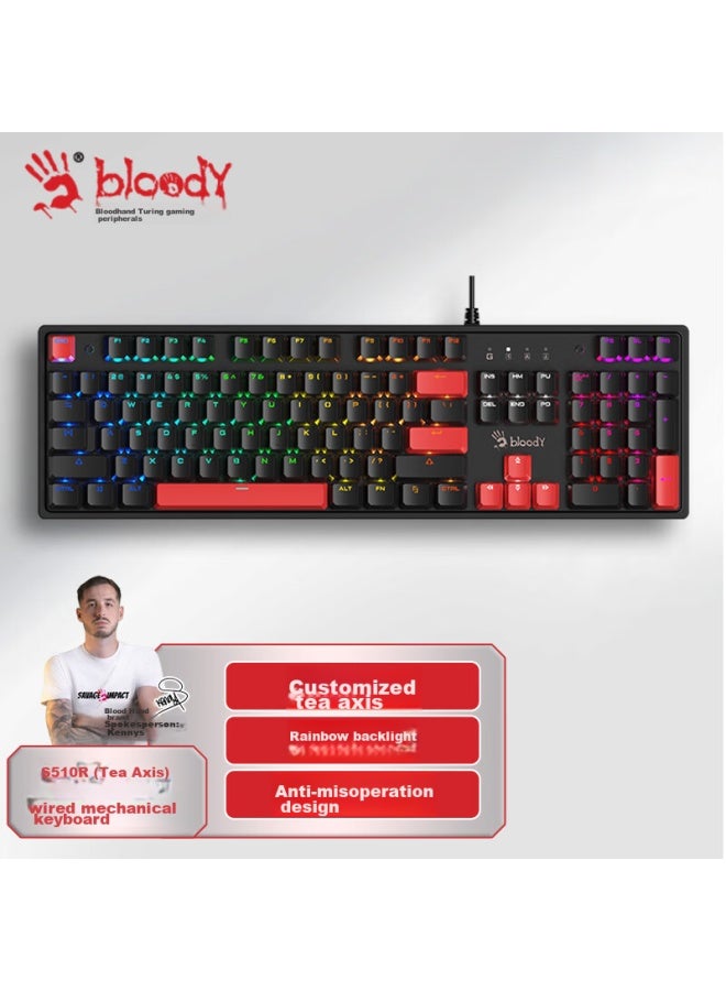 A4tech S510r Mechanical Keyboard, Wired High-end Gaming Peripheral, External For Computer And Laptop, Blood Hand Phantom Gaming Keyboard, 104 Keys, Rgb, Brown Switch - Image 1